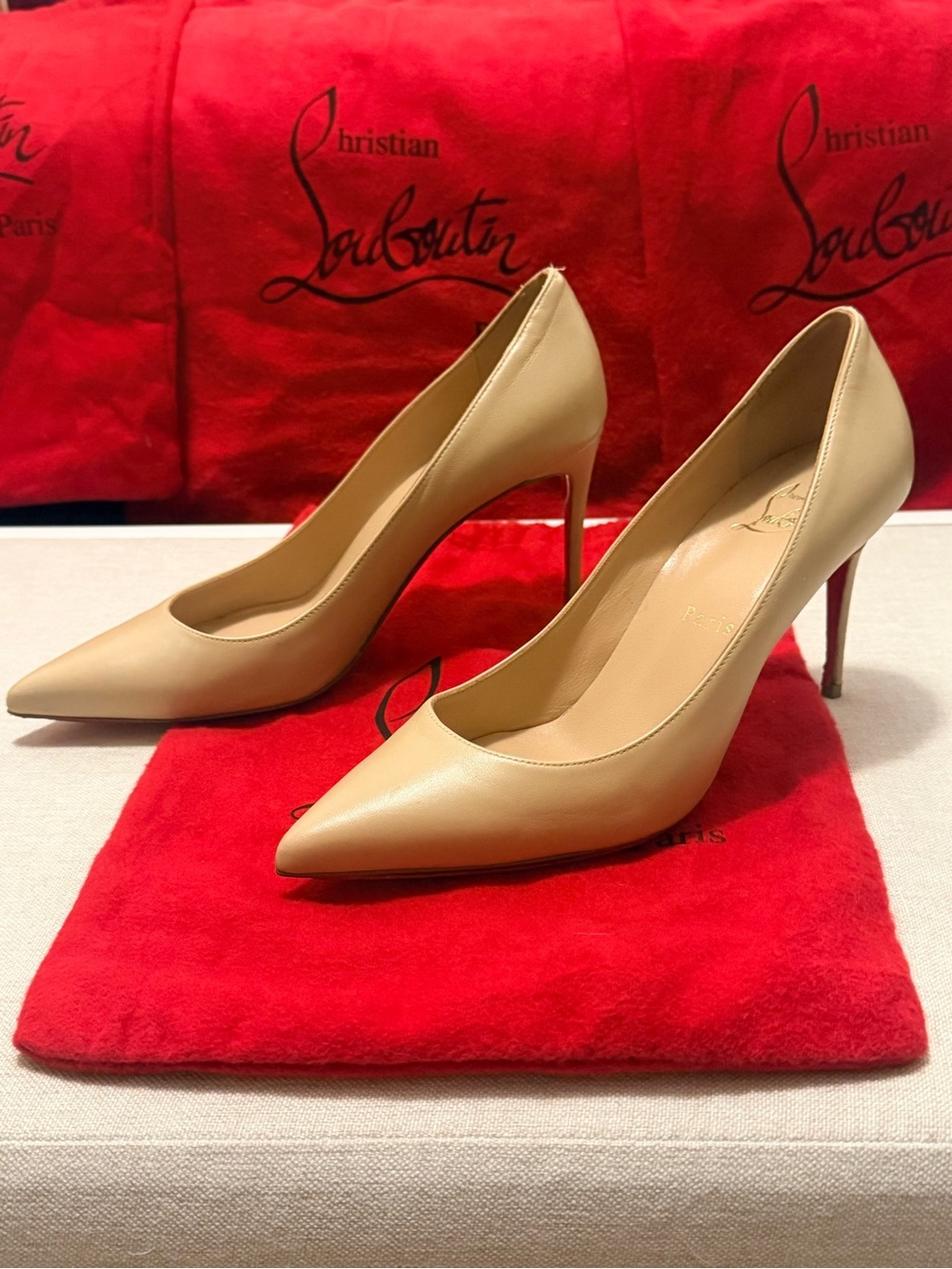 Christian Louboutin Beige Leather Pointed-Toe Pumps